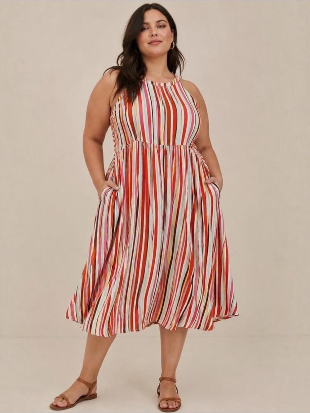 Torrid Bold Stripe A-Line High Low Halter Dress Pockets Size 2 2X 18/20